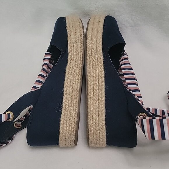 JustFab Navy Blue White Brown Ballet Tie Espadrilles Size 8.5 - Picture 8 of 9